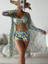 3-Piece Print Bikini & Cardigan Set