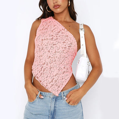 Lace Back Asymmetrical Top