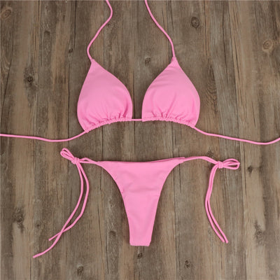 Halter Lace-Up Bikini Set