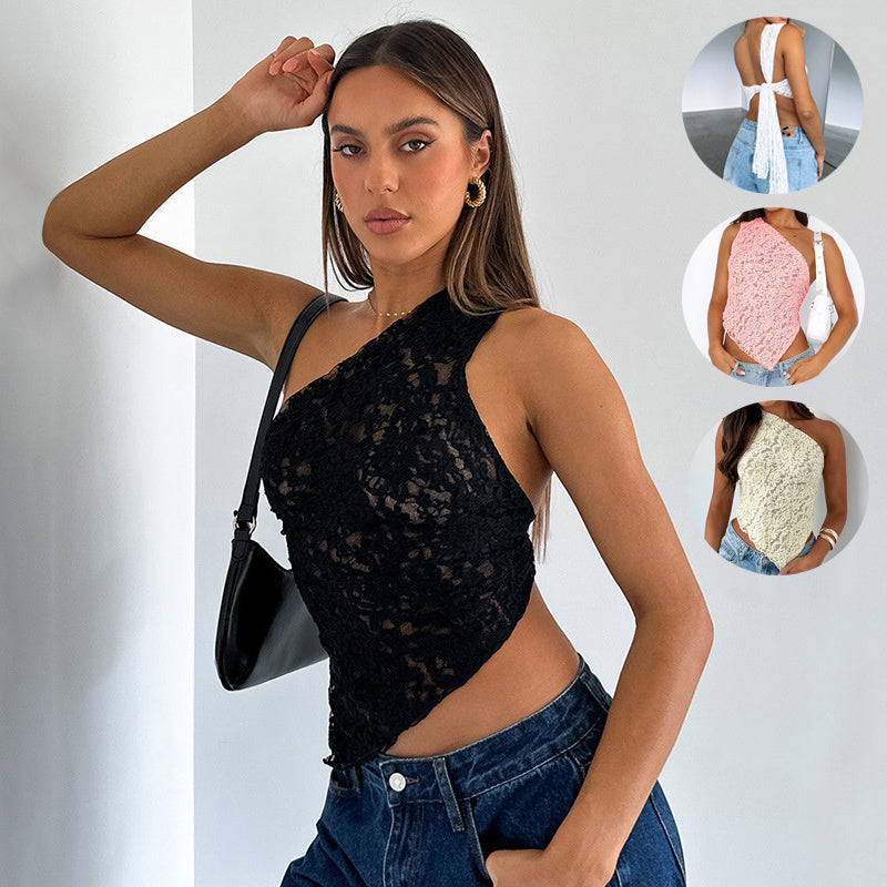 Lace Back Asymmetrical Top