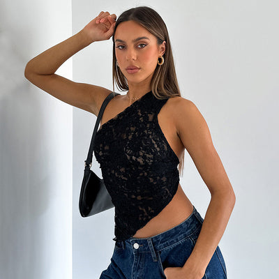 Lace Back Asymmetrical Top