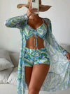 3-Piece Print Bikini & Cardigan Set