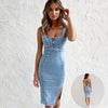 U-Neck Denim Dress with Slit