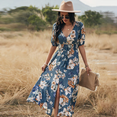 Floral V-Neck Beach Dress