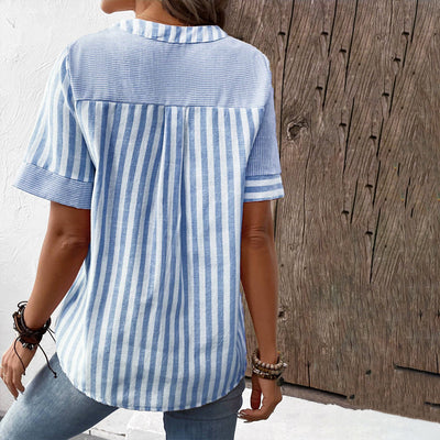 Asymmetric V-Neck Stripe Top