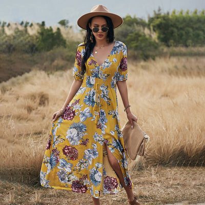 Floral V-Neck Beach Dress