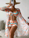 3-Piece Print Bikini & Cardigan Set