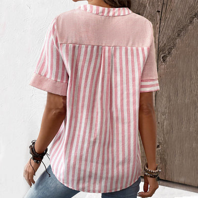 Asymmetric V-Neck Stripe Top