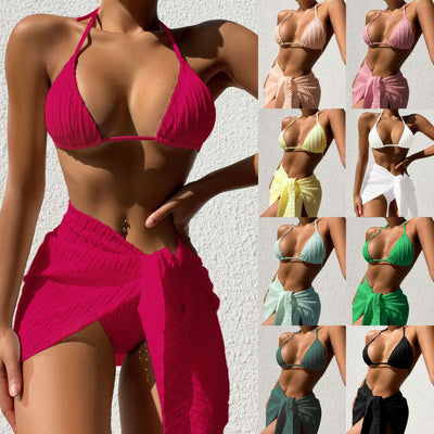 3-Piece Halter Bikini & Mesh Skirt