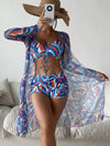 3-Piece Print Bikini & Cardigan Set