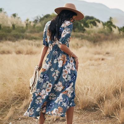 Floral V-Neck Beach Dress