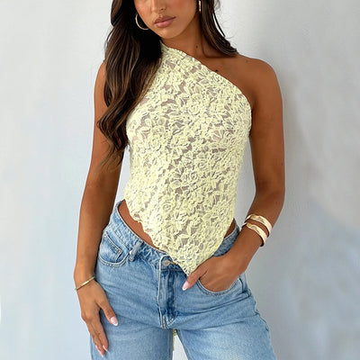 Lace Back Asymmetrical Top