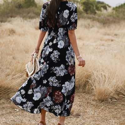 Floral V-Neck Beach Dress