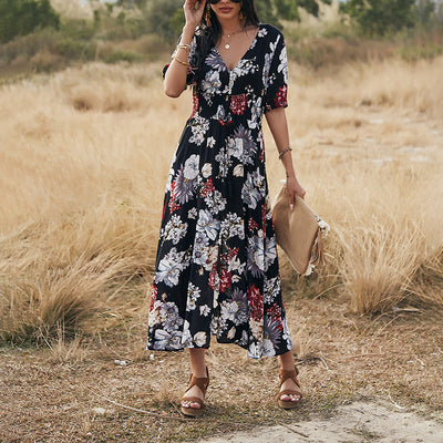 Floral V-Neck Beach Dress